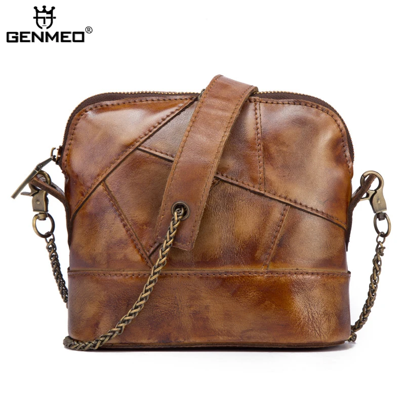 

New Arrive Vintage Genuine Leather Chain Mini Bag Women Plant Tannery Cow Leather Shoulder Bags Bolsa