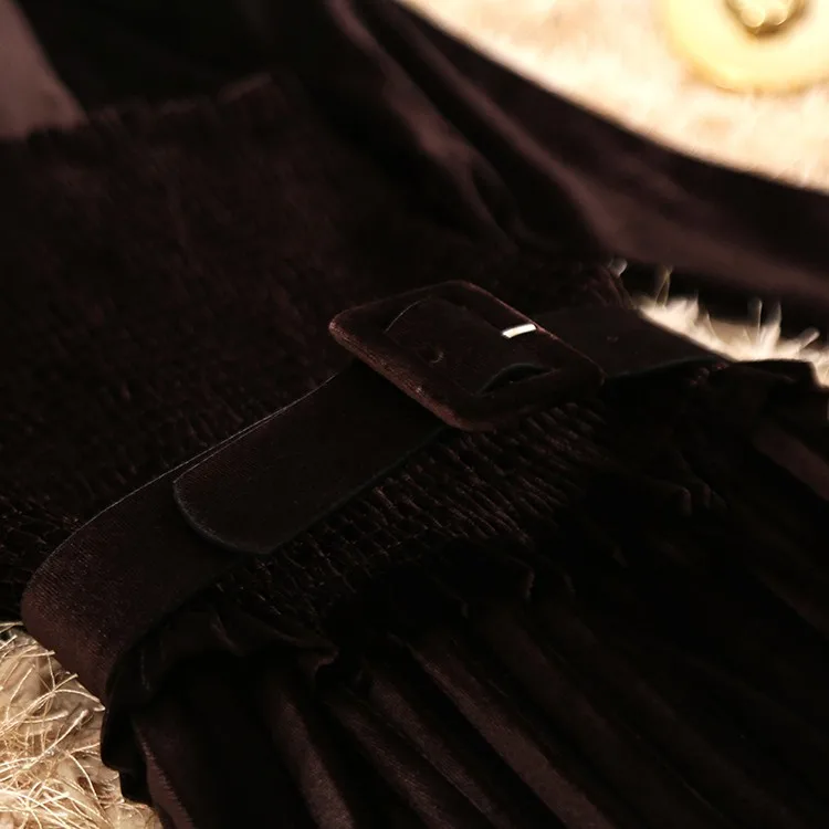 Осень Зима Новое Женское бархатное платье с квадратным воротником и оборками женское элегантное платье с длинным рукавом с поясом