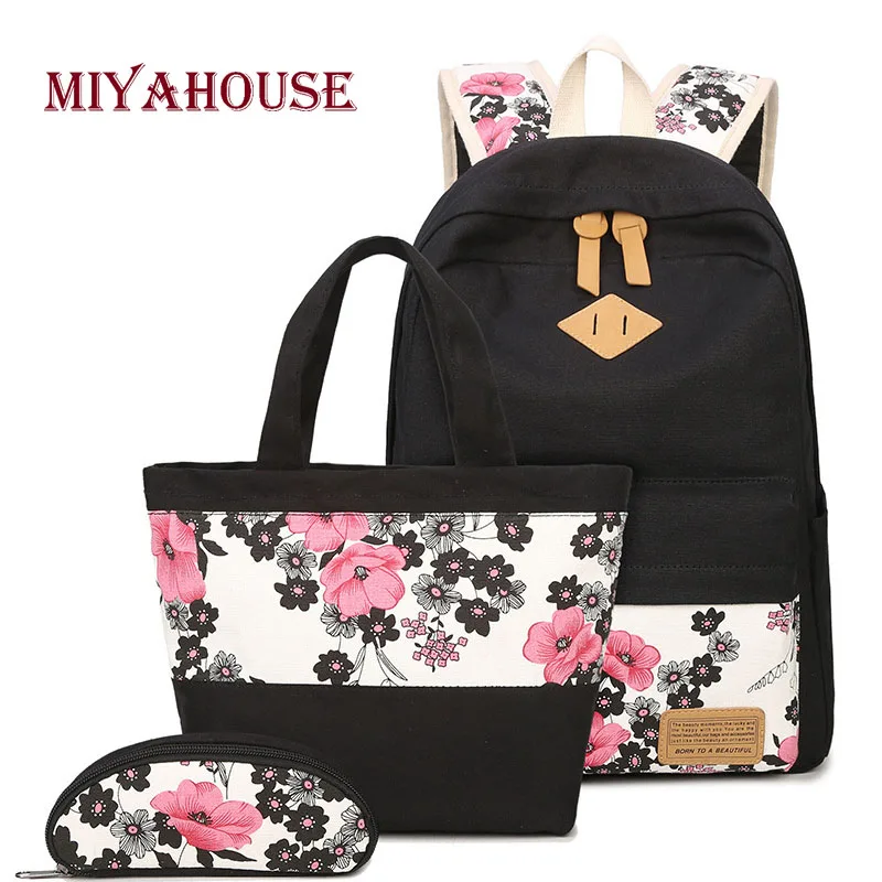 

Miyahouse Fashion Composite Bag Women 3pcs/set Backpacks Retro Floral Print Travel Rucksack Teenager Girls School Bags
