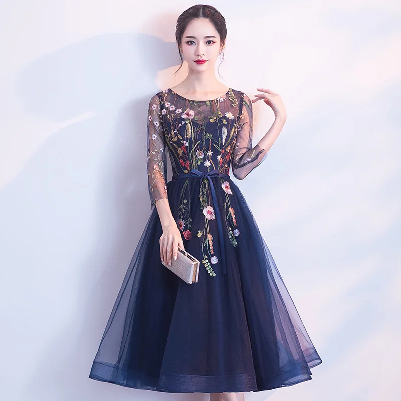 Формальное Новое модное вечернее платье, женское винтажное элегантное вечернее платье, сексуальное 3/4 рукав, плиссированное вельветовое длинное платье ES1215