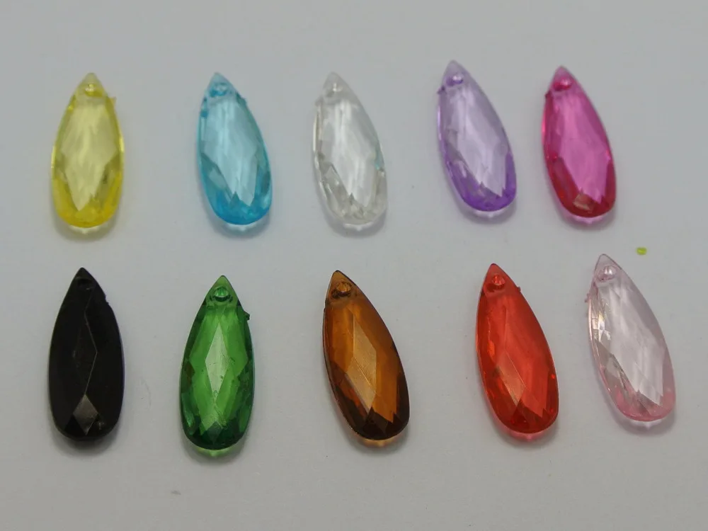 

100 Mixed Color Transparent Acrylic Faceted TearDrop Charm Pendants 21X8mm