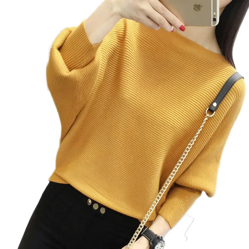 

2018 Fashion Women Knit Black Pullover Sweaters Autumn Ladies Loose Striped Knitwear Yellow Elegant Cotton Female Casual Pull