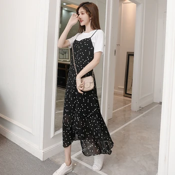 

Summer pregnant women summer dress new pregnancy loose shirt pregnant women skirt two-piece polka dot pregnancy skirt