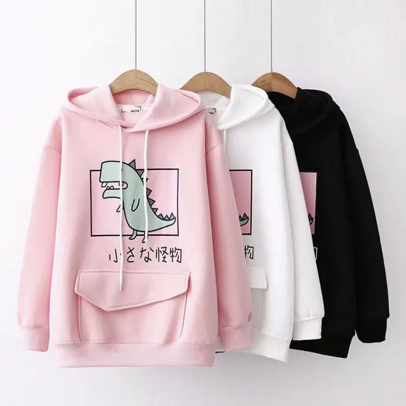 

2019 Spring New Hooded Sweatshirts Women Cartoon Hat Cover Tops Fenale Loose Ulzzang Outerwear Harajuku Hoodies