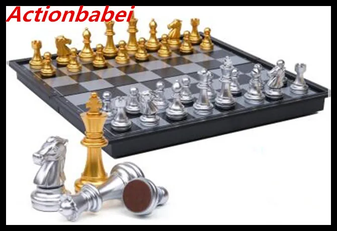Actionbabei New Chess Folding Plastic Magnetic Set Mini Size Board Games Kids Adult Toy golden and silver chess pieces | Игрушки и хобби