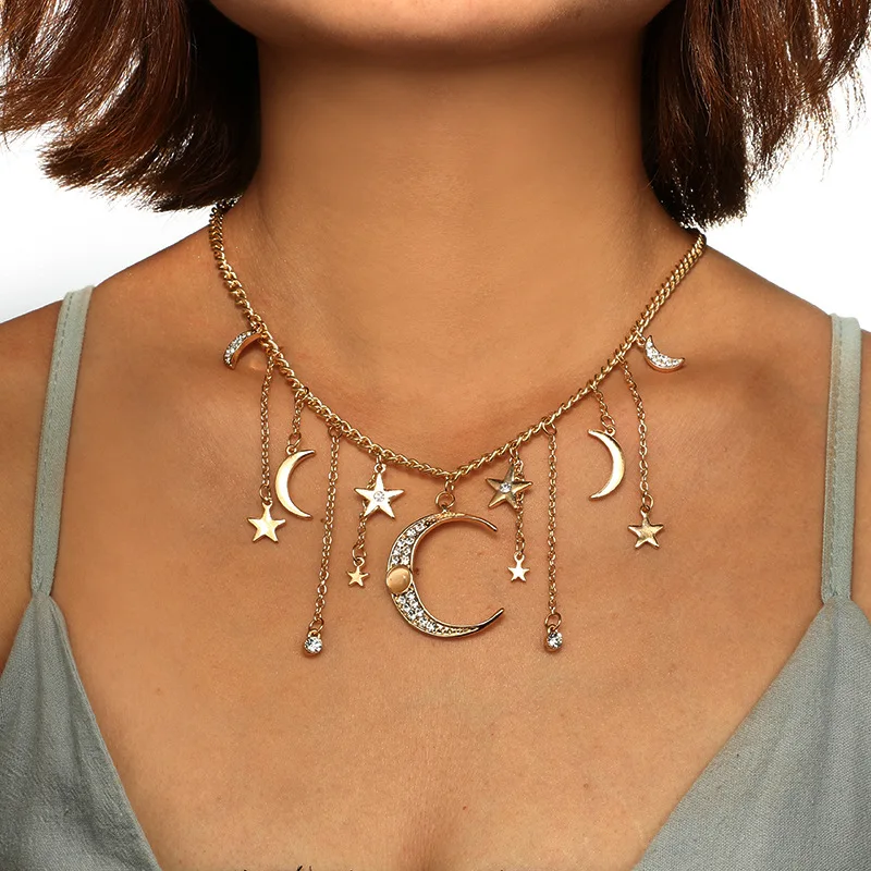Ожерелье с подвеской в виде звезды и Луны для женщин и девушек, очаровательные ожерелья-чокер, ювелирные изделия для вечеринки, воротники N2452