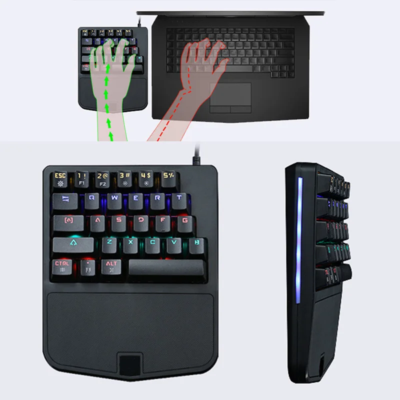 

Newly Wired 28 Keys Mixed Multimedia Keys Light Ergonomic PC Single Hand Gaming Mechanical Keyboard