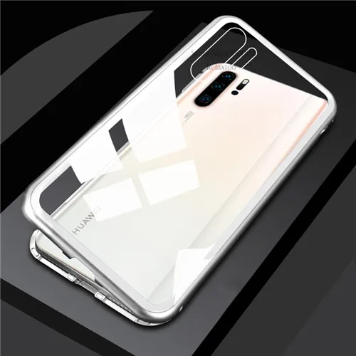 P30pro p20lite Магнитный флип-чехол для телефона для huawei p30 pro Стекло металлическая крышка на холсте для huawei p20 lite СВЕТ p 30 20 неодимовый магнит Coque - Цвет: silver