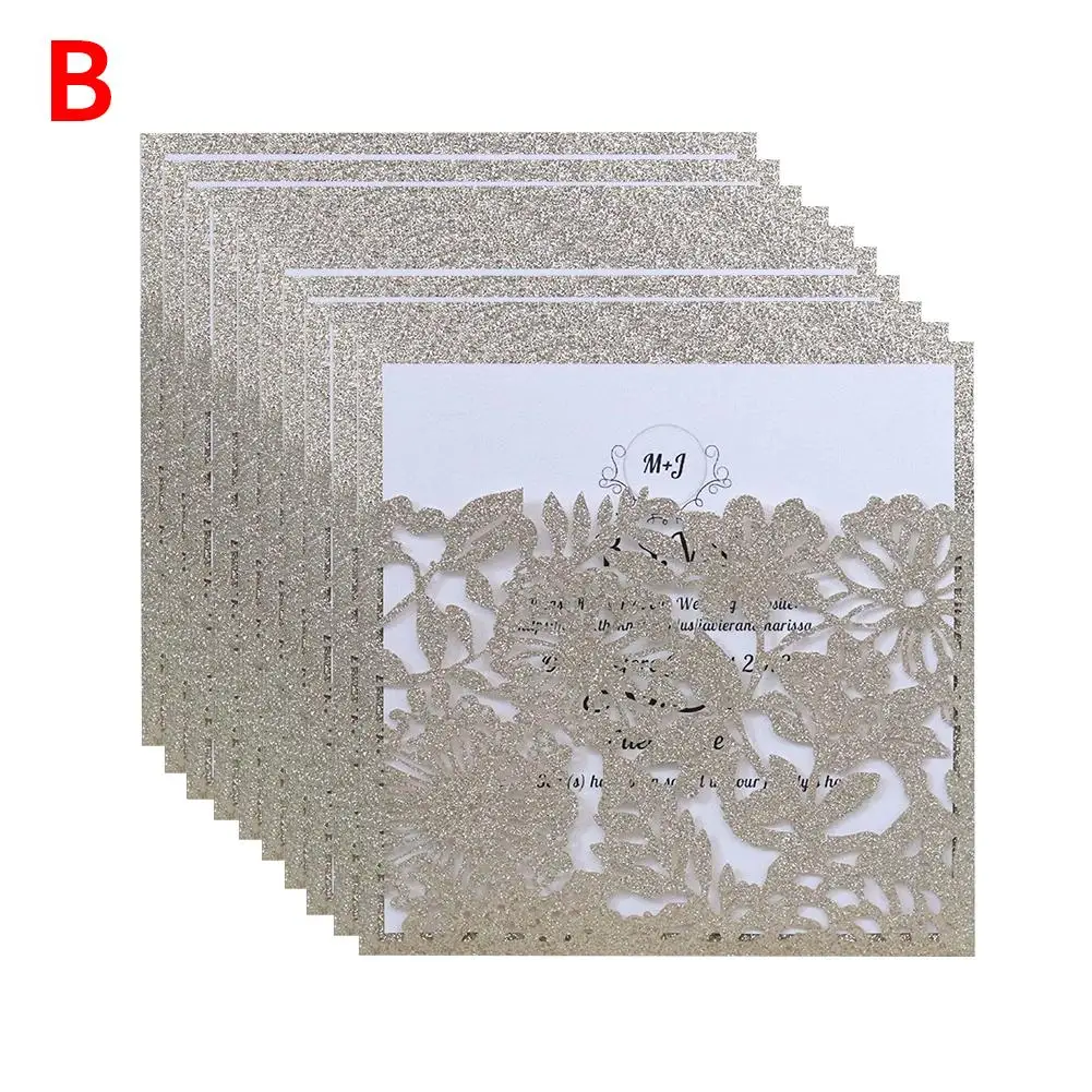  10PCs Invitation Card European Style Invitations Infrared Hollow Powdered Glitter Wedding Invitatio - 33031647672