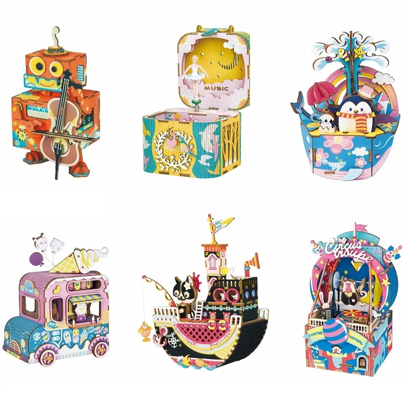 

Robotime New Arrival DIY 3D Kitty Ballet Wooden Puzzle Game Assembly Moveable Music Box Toy Gift for Children Kids Adult AMD