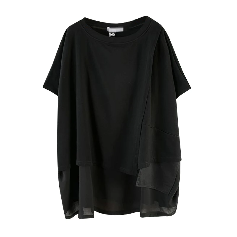 Летний узор круглый воротник ассиметричный с коротким рукавом Пэчворк