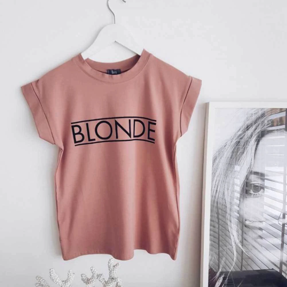 BLONDE PINK Новое поступление, модная Женская Базовая футболка с коротким рукавом, Летние повседневные топы, женские хипстерские Топы tumblr harajuku, брендовая блузка dames kleding - Цвет: BLONDE PINK