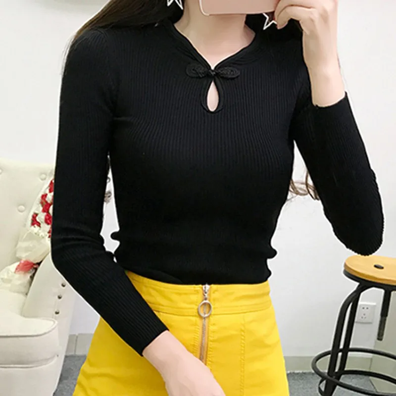 Women Elegant Cheongsam Turtleneck Sweater Women Vintage Long Sleeve Sweater Pullover Autumn New Fashion Knitted Sweater Tops Women Elegant Cheongsam Turtleneck Sweater Women Vintage Long Sleeve Sweater Pullover Autumn New Fashion Knitted Sweater Tops