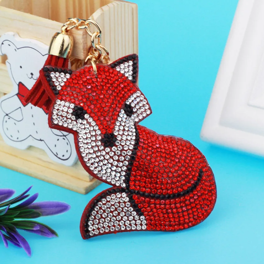 

Cute Fox Crystal Key Chain Key Ring Rhinestone Trinket Car Key Chain Mix Color Inlay Pearl Keychain Cool gift Key Women TZ46