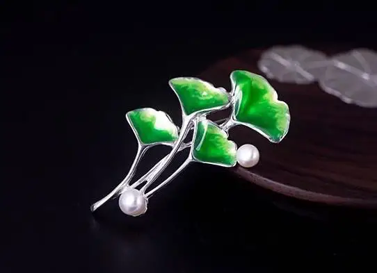 

S925 925 silver brooch Ginkgo leaf trendy brooches 51*32MM
