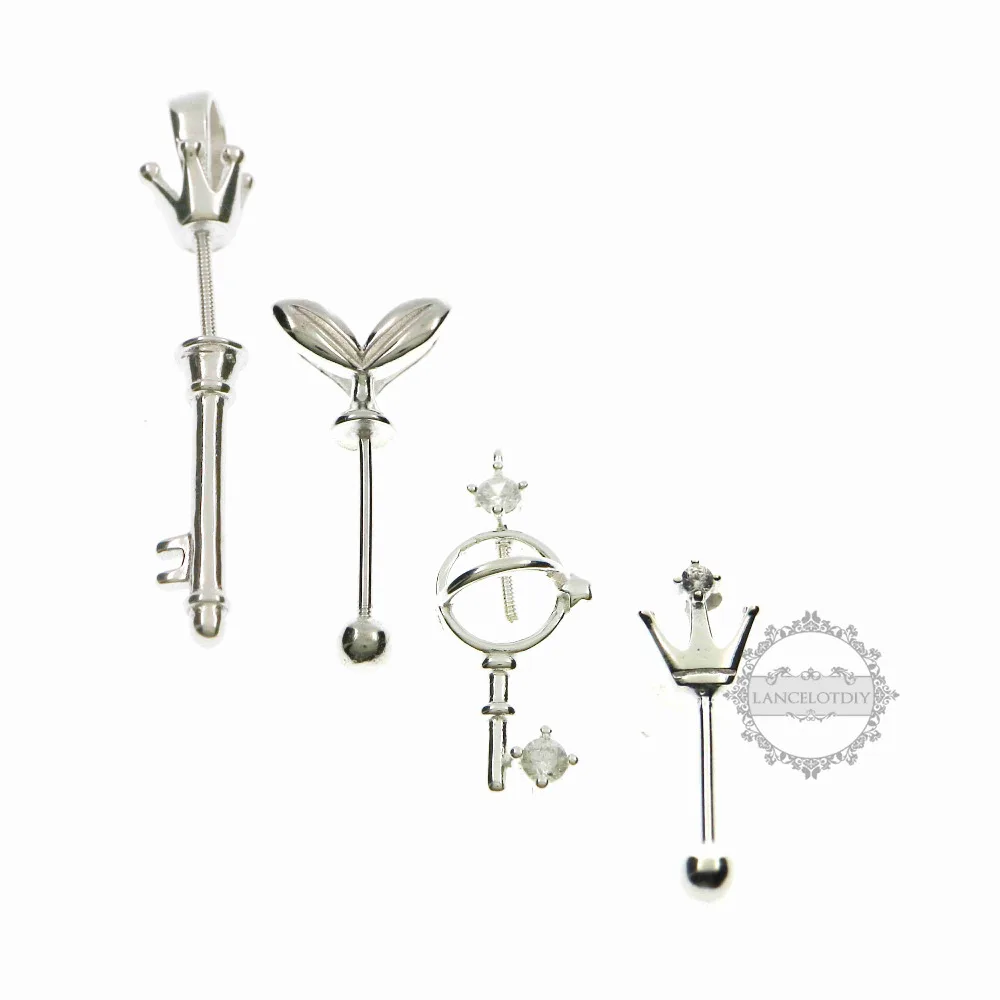 

solid 925 sterling silver crown leaf beads holder screwed seal pin beading DIY beads charm jewelry supplies 1820326