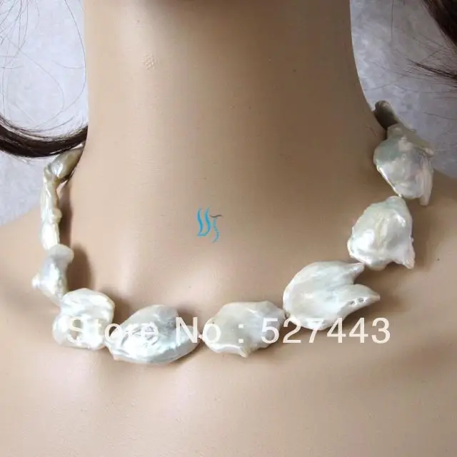 

Wholesale free shipping >>17." 25-32mm White Keshi Freshwater Pearl Necklace