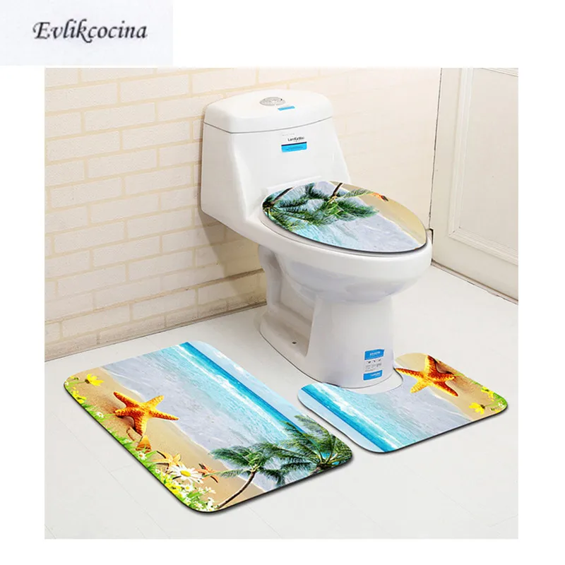 Free Shipping 3 pcs Sunshine Beach Ocean Bath Mats Anti Slip Bathroom Mat Set Tapete Banheiro Washable Toilet Rugs Alfombra Bano | Дом и сад