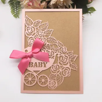 50pcs/lot Free Bowknot Birthday Party Invitations Baby Shower Invitation Card Laser Cut Baby Carriage Pattern Welcome Newborn 50pcs/lot Free Bowknot Birthday Party Invitations Baby Shower Invitation Card Laser Cut Baby Carriage Pattern Welcome Newborn