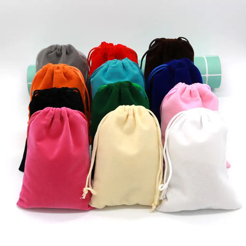100 шт./лот, Белая бархатная сумка, 7x9 см, маленькая сумка для ювелирных изделий, сумка для свадебного подарка, сумка на шнурке, очаровательные упаковочные сумки для ювелирных изделий - Цвет: Random Mixed Color