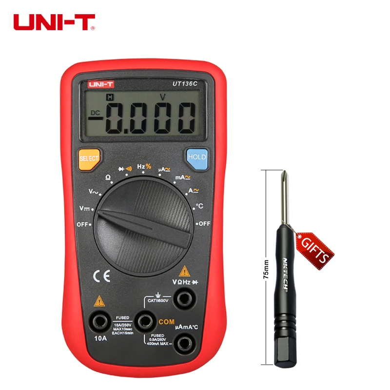 

UNI-T UT136C Handheld Digital Multimeter Temperature Meter AC DC Voltmeter Ammeter Ohm Multi Tester Diagnostic-tool