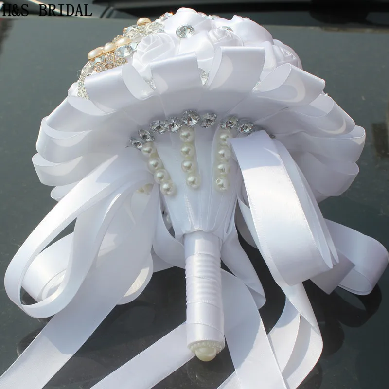 H & S свадебный белый свадебный букет с жемчугом аксессуары для свадьбы свадебный букеты Искусственные Свадебный букет s buque de noiva 2019