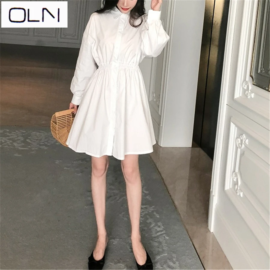 

Vestidos Korean dress OLN New summer French small pockets white dress for women