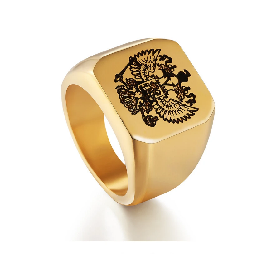 Polished Stainless Steel Engrave double eagle ring Men's ring a coat of