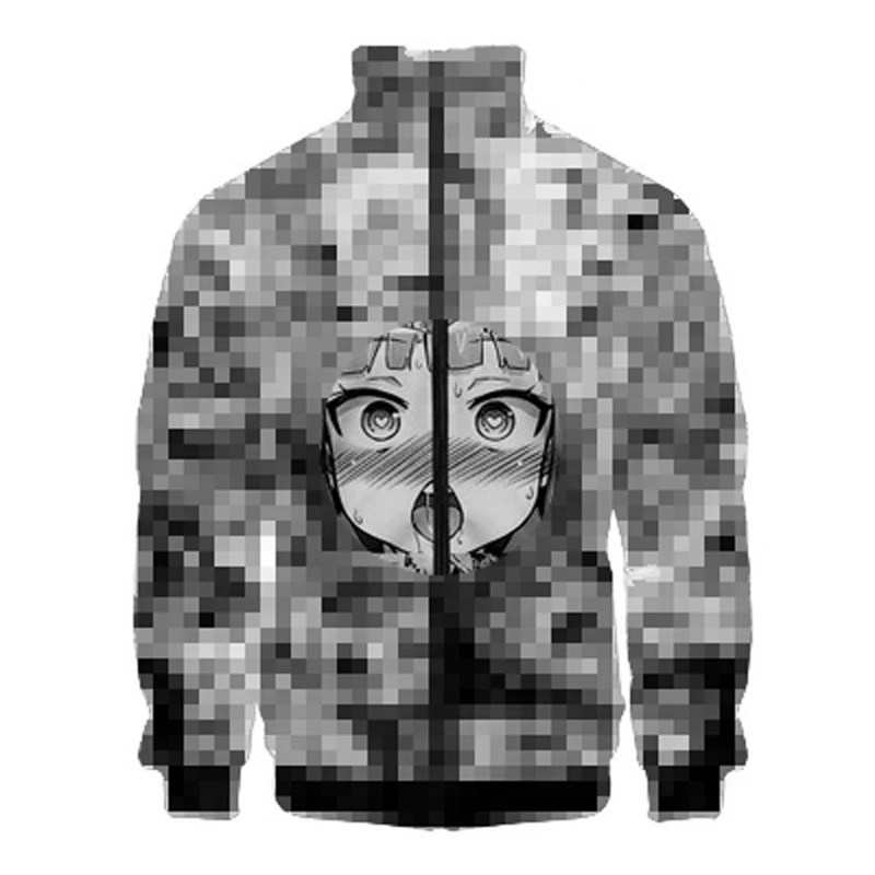 zipper jacket 3D Ahegao толстовки с капюшоном для мужчин wo для мужчин застенчивая девушка лицо Толстовка уличная одежда с мотивами из аниме Harajuku негабаритных на молнии куртки топы - Цвет: zipper jacket