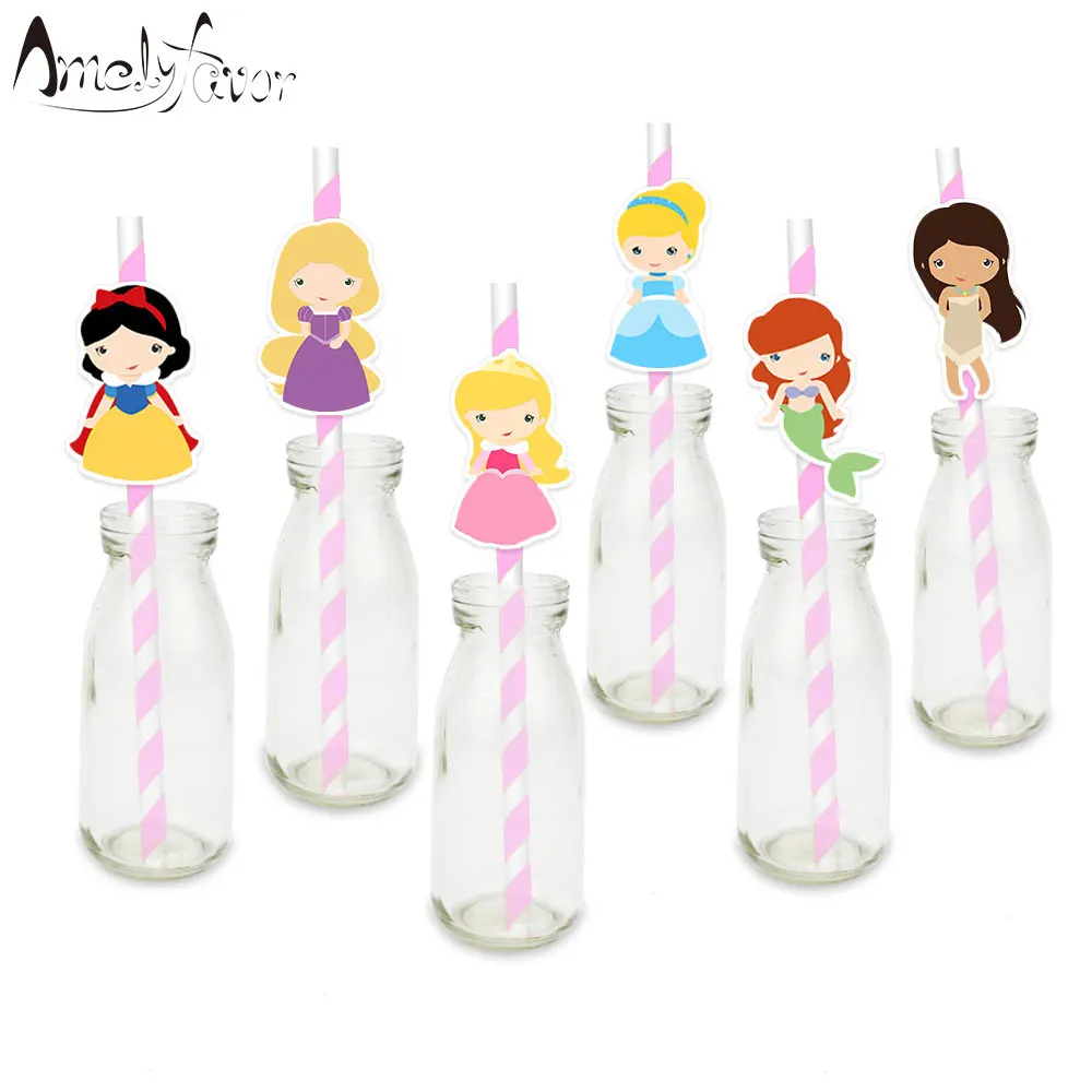 

Princess Straw 24PCS Paper Straws Birthday Party Festive Supplies Decoration Paper Drinking Straws Holiday Straws