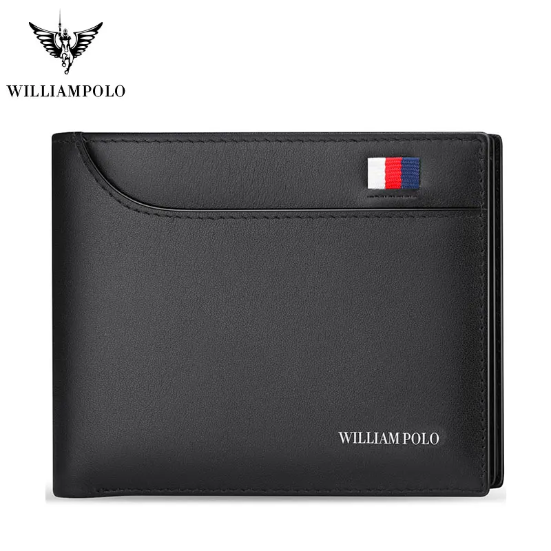 Black Брендовый деловой мужской кошелек от бренда WilliamPOLO, кошелек из натуральной кожи, двойной кошелек, чехол для кредитных карт, держатель для ID, мужской кошелек для монет, с карманами, Новинка - Цвет: Black