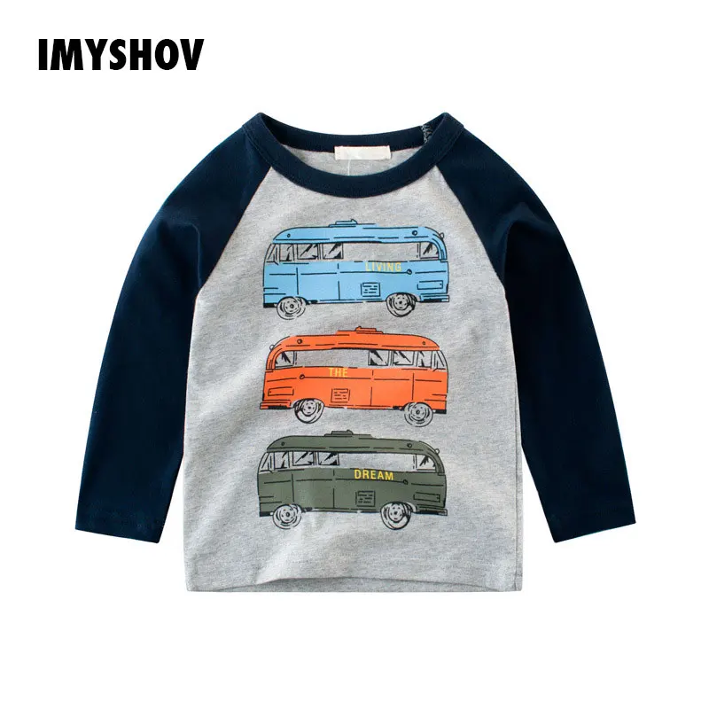 Осенняя футболка для мальчиков с принтом машины, футболки для мальчиков, Детская футболка с длинными рукавами хлопковая футболка Топы для малышей, рубашки для малышей, детская одежда, Топ