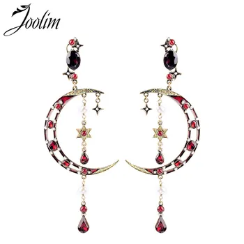 

JOOLIM Jewelry Wholesale/ Red Moon Drop Earring Long Large Earring Fashion Jewelry