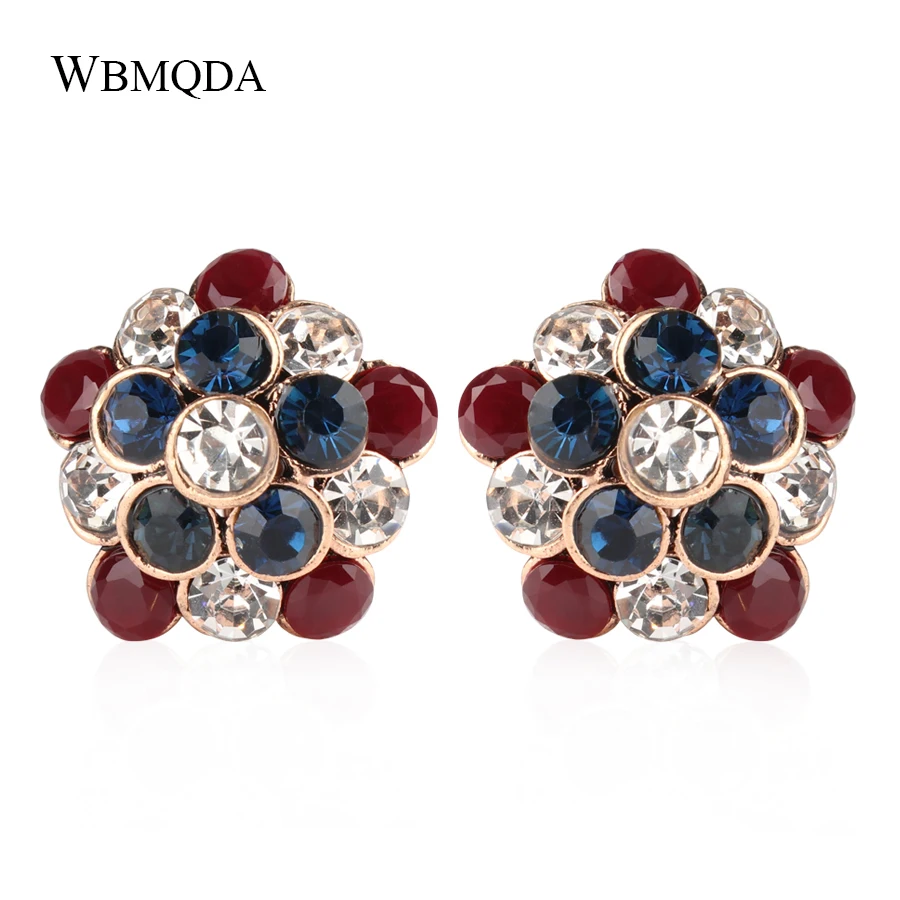 Charm Vintage Crystal Flower Earring Antique Gold Ear Clamp Earrings