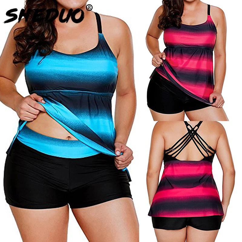 

Plus Size Women Swimwear Back Cross Straps Tankini Beach Swimming Wear Sexy 2018 New Arrival Lady Hot Sale Swimsuit Bikini Set