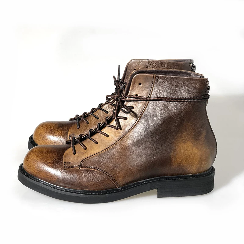 Cuero Zapatos De Tobillo Hombres Superior Tamaño Ee Estilo Marrón Alta Casuales Moto Genuino Lujo Uu Grandes Encaje Los Botas Zapatillas W0tv1Wf