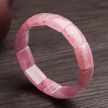 

Genuine Madagascar Natural Rose Pink Quartz Bracelet Bangles For Women Rectangle Crystal Bead Natural Stone Bracelet Femme