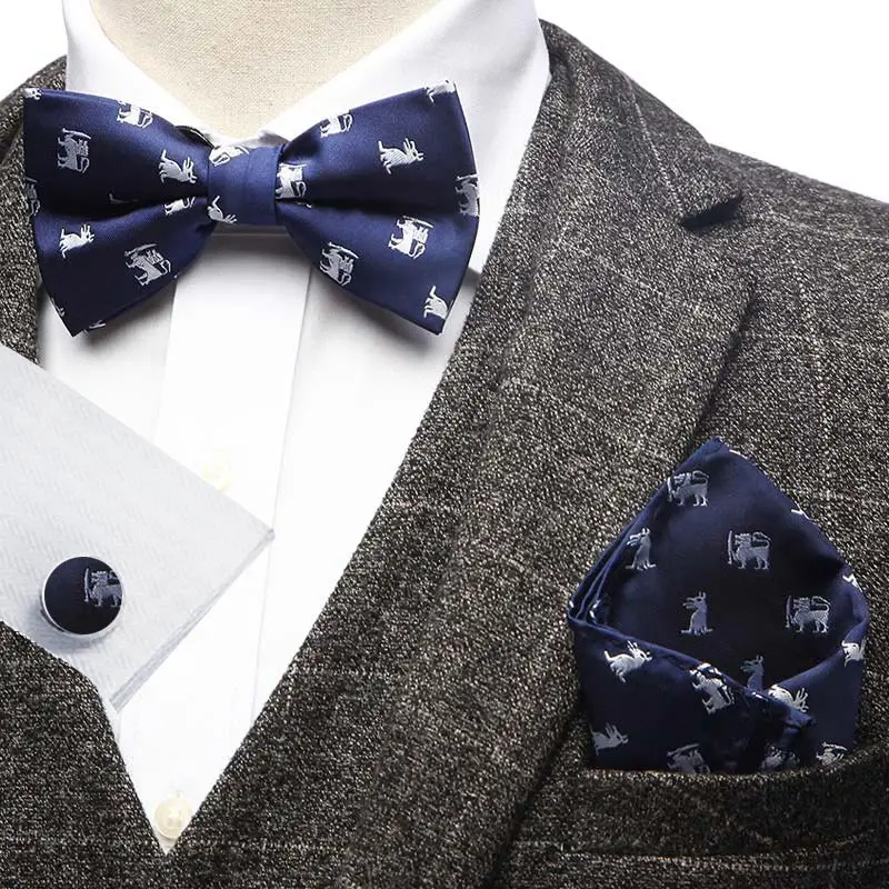 YISHLINE набор-3 мужской галстук-бабочка и платок запонки набор в полоску Цветочный Узор Пейсли мужские галстуки смокинг Свадебные регулируемые - Цвет: 3PBS-3