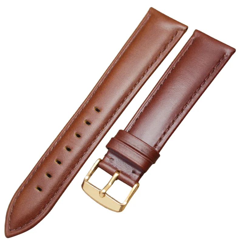 Luxurious Smooth Finish Watch Strap with Pin Buckle - Black & Brown