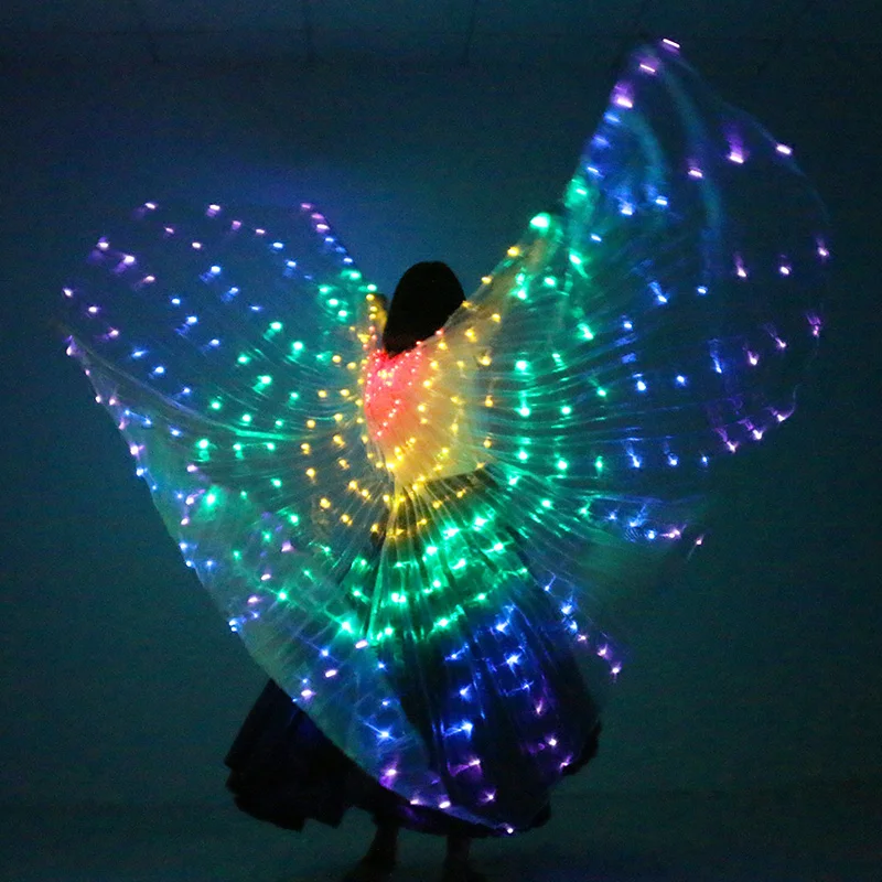 Светодиодный светильник для танца живота, крылья, крылья, светодиодный костюм, крылья для танца, радужные цвета, реквизит для выступлений на сцене с палкой