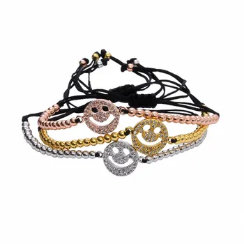 

Hot! 2016 Newest girl bracelets in Jewelry ,Smile face meaning happy lucky thing to you ,gold color beads with cubic Zircon