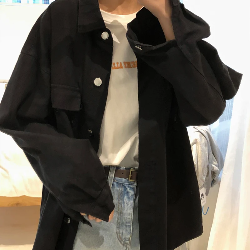 U-SWEAR Harajuku белые джинсовые пальто для женщин однобортные джинсовые куртки женские с длинным рукавом Casacos Abrigos Mujer