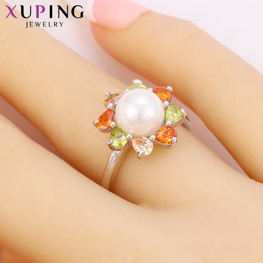 

11.11 Xuping Flower Shape Rings Women Girls Imitation Pearl Jewelry Romantic Christmas Party Family GiftsS164.3-13883