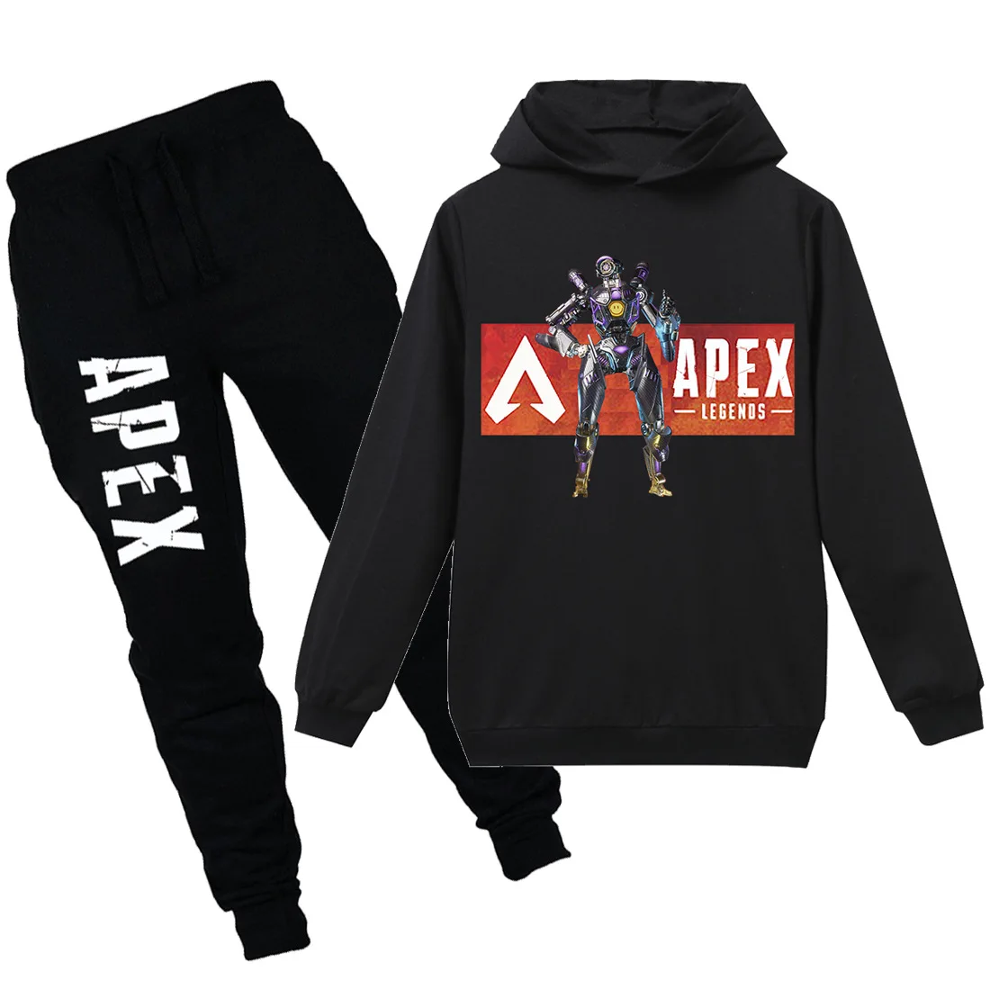 

2019 New Fashion children hoodie set cartoon APEX game clothes boy black shirts pants 2pcs Kids battle royale Sweatshirt costume