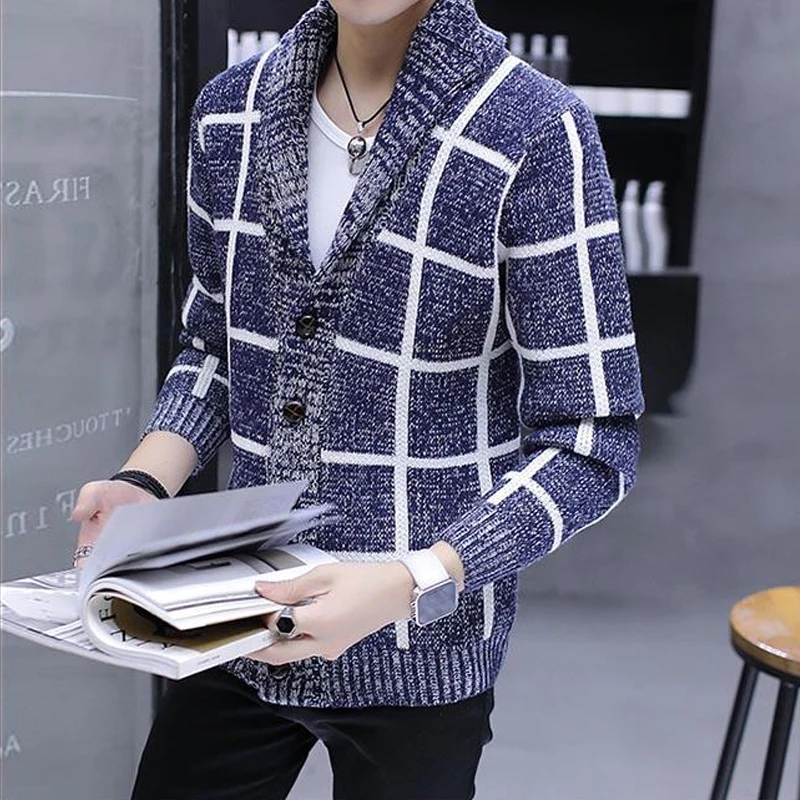 Striped Plaid Sweater Jacket Mens Winter Best selling
