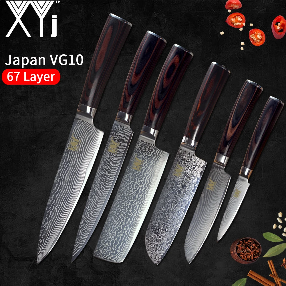 XYj VG10 Core 67 Layer Damascus Steel Knife Fruit 2*Utility 2*Santoku Chopping Slicing Chef Kitchen Knife Set Cooking Knife XYj VG10 Core 67 Layer Damascus Steel Knife Fruit 2*Utility 2*Santoku Chopping Slicing Chef Kitchen Knife Set Cooking Knife