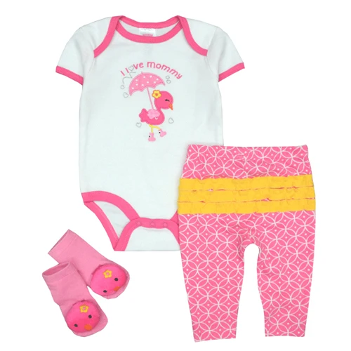 3 шт./партия, комплект одежды для новорожденных мальчиков и девочек, комбинезон с короткими рукавами+ леггинсы+ 1 пара носков комплект одежды для малышей - Цвет: fly bird