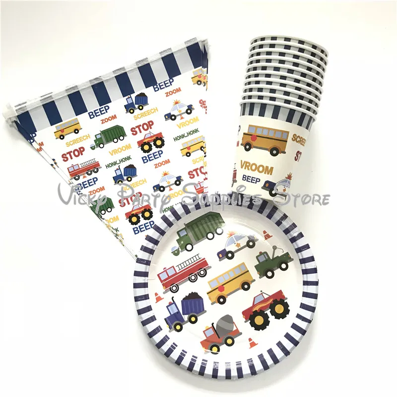 

30pcs/lot Creative Cartoon Cars Birthday Party Disposable Tableware Set Plate Cup Napinks Baby Shower Supplies Decoration