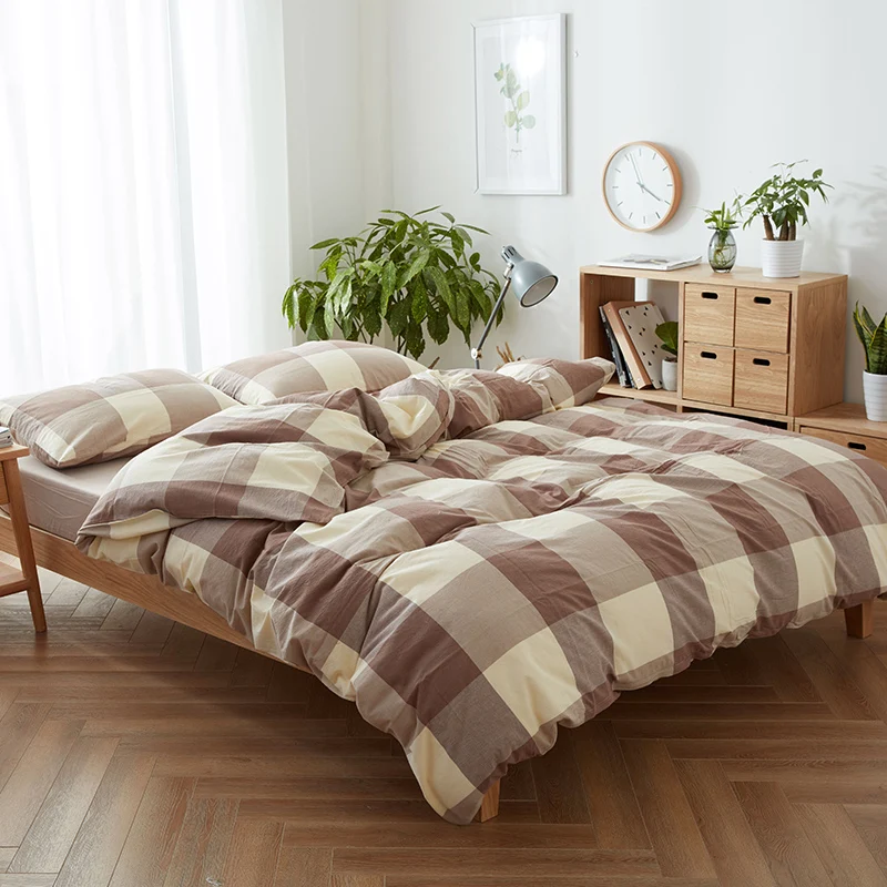 Vintage Style Washed Cotton Bed Linen Euro Double Bedclothes Big Plaid