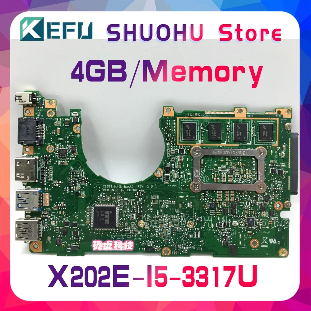 Материнская плата KEFU для ноутбука ASUS I5 3317U 4G/Memory X202E X201E S200E X201EP протестированная на